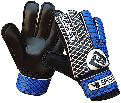 YSCARE Kinder Torwarthandschuhe für Jungen Kinder Erwachsene Fußball Torwarthandschuhe Schutz Handflächen mit Super-Grip für Junior Üben (Blau, 4)
