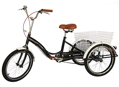 Kaichenyt Erwachsenen-Dreirad, 26 Zoll 3-Rad-Fahrrad 6-Gang Senioren-Dreirad für Erwachsene Lastenfahrrad mit Großem Einkaufskorb für Anfänger und Ältere Radfahrer (Schwarz)