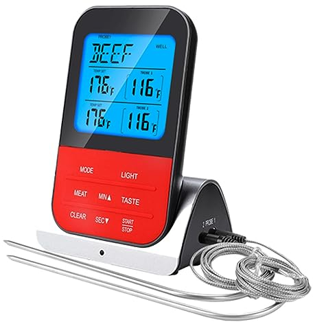 KICHOUSE Termometro Da Cucina Wireless Con Doppia Sonda Per Bbq e Cottura Display Digitale Facile Da Leggere Range Temperatura Senza Batteria Per e Pesce