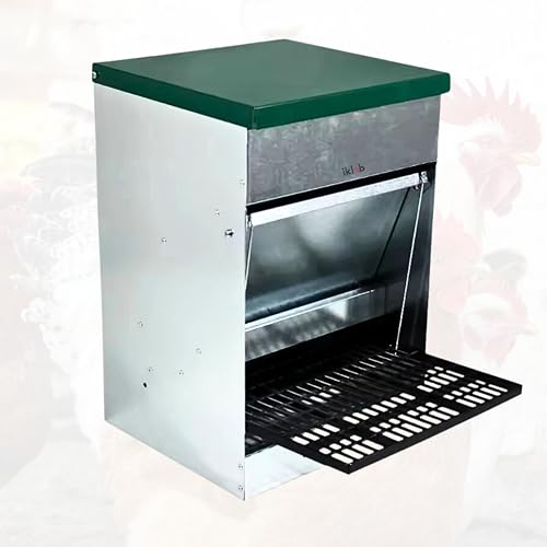 IKLOB® Futterautomat für Hühner 15 kg|Automatische Hühnerklappe|Hühnerfutterautomat aus Z27 verzinktem Blech|Futterspender Hühner|Futtertröge & Futterautomaten für Geflügel|Korrosionsbeständig