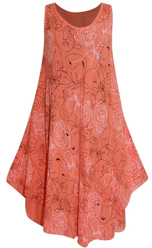 Storm Island® Women Sleeveless Dress Casual Summer Dresses Skater Short Sleeves A-Line Midi Cocktail Swing Dress for Ladies Floral Cotton Top Sundress Vacations, Party For Women UK One Size 10-16