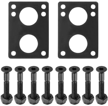 PATIKIL Skateboard Riser Pads Schrauben Set, 2 Stück 6mm Gummi Stoßdämpfer Rise Pad mit 8 Stück Montageschrauben Muttern Hardware Reparaturset Schrauben für Cruiser, Schwarz