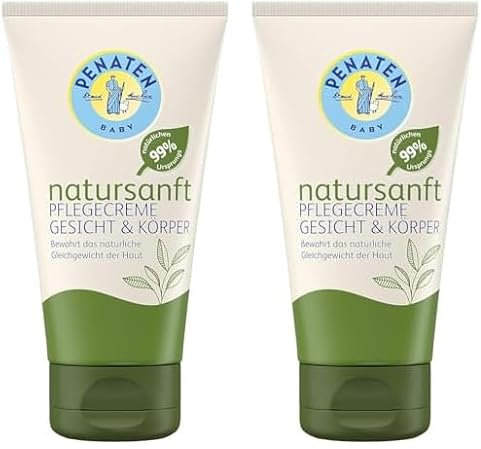 Penaten natursanft Pflegecreme Gesicht & Körper (75 ml), parfümfreie Baby Feuchtigkeitscreme mit Bio-Aloe Vera & Sheabutter für sensible Babyhaut (Packung mit 2)