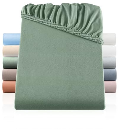 BaSaTex Bio Jersey Spannbettlaken 180x200 cm - Spannbetttuch aus 100% Bio Baumwolle GOTS-Zertifiziert - 180x200-200x200 cm - Farbe: Salbei