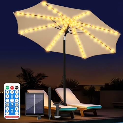 Luci Da Ombrello Solare,104 LED 8 Modalità Luce Solare Per Ombrellone Con Telecomando,Illuminazione Per Ombrellone Solare,Striscia Di Luci Per Ombrellone Da Patio Per Esterni,Interni,Impermeabile IP67