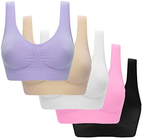 5 Pezzi Reggiseni Sportivi Donna Senza Ferretto Push Up Reggiseno Sportivo Senza Cuciture Taglie Forti Bralette Top Cotone Elasticizzato Abbigliamento per Palestra Corsa Yoga Fitness Ginnastica