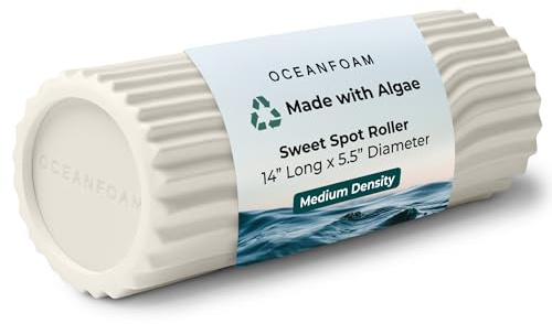 Oceanfoam Sweet Spot Medium Exercise Foam Roller 14x5.5 – Medium Density Travel Foam Roller for Physical Therapy, Deep Tissue Massage, Yoga, Pilates, Classic Exclusive Wave Texture (Natural)