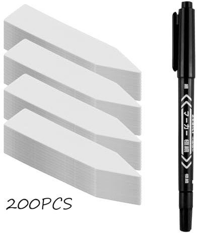 Lot de 200 étiquettes pour plantes résistantes aux intempéries, en plastique blanc, 5 x 1 cm, avec 1 stylo noir, pour étiquettes de jardin, plantes en pot et graines d'herbes, réutilisables et