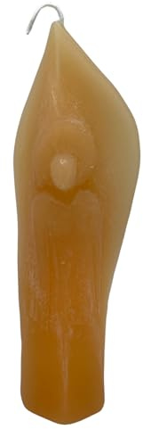 Herzmensch Vela en forma de ángel amarillo oscuro, 23 cm, con restos de velas de altar, vela bendición para bautizo, boda, comunión, meditación
