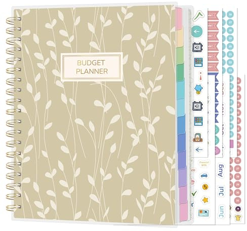 SUNEE Budget Planner - Deluxe Monthly Budget Book with 12-Pockets for Bill Organizer, Undated 12 Month Expense Tracker Notebook & Account Book B5 Size (8 x 10) to Manage Your Finance Planner, Vine