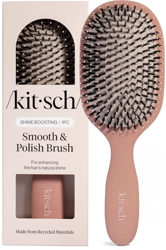 Kitsch Smooth & Polish Hairbrush – Dual Bristle Detangle Hair Brush, Shine & Frizz Control – Vegan Boar & Nylon Hair Brush w/Cushion Pad for Scalp Massage – Hair Care Tool for All Hair Types -Terra