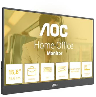 AOC 16T20E2 16 FHD-skärm 60Hz, IPS-panel, 5ms GtG, högtalare, (1920x1080 HDMI 1x Mini HDMI USB-hub) svart
