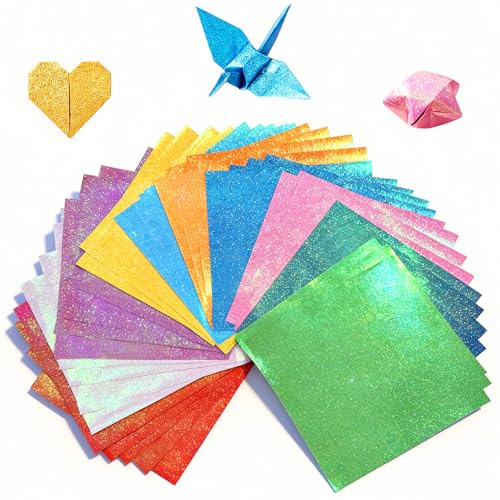 200 Blatt Glänzendes Origami Papier,Buntes Quadratisches Faltpapier,15×15 cm, 10 leuchtende Farben, doppelseitiges quadratisches Faltpapier für DIY-Schul-Kunsthandwerksprojekte, Partyzubehör