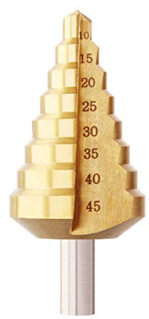 Foret étagé, 10 à 45 mm, foret rainuré hélicoïdal, traitement à l'azote, forets étagés à tige hexagonale pour le bricolage, le plastique, le bois, le métal, l'aluminium, le cuivre
