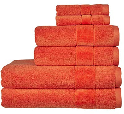 Christy Prism Bath Towel Set | 6 pieces | Vibrant Colours | 100% Turkish Cotton | Super Soft and Fluffy | Quick Dry | 2 Bath Towels 2 Hand Towels 2 Face Cloths | Orangeade Orange