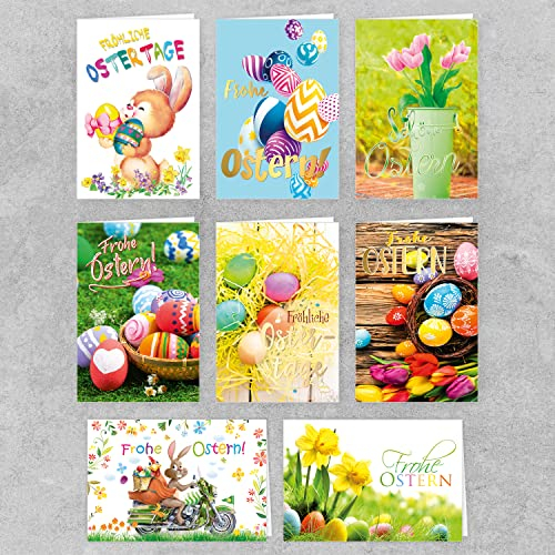 PremiumLine Grußkarten Ostern - Set inkl. Umschlag - Motive Osterhase und Ostereier - hochwertige Osterpostkarten - Klappkarte Frohe Ostern Osterkarten - 11,5 x 17,5 cm (8 Karten)