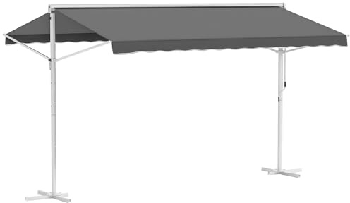 Outsunny Store Double Pente 4 x 3 m Manuel rétractable Inclinaison réglable métal époxy Blanc Polyester imperméabilisé Anti-UV Gris
