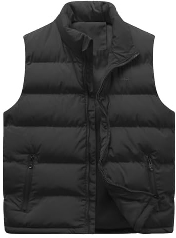 Allthemen Gilet da Uomo Invernale in Cotone Tinta Unita senza Maniche Caldo Spesso Vest con Cerniera e Tasche Casual 28# Nero S