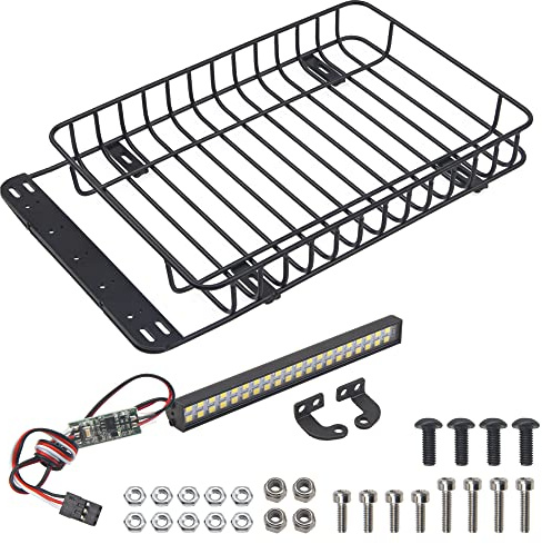 ShareGoo RC 1/10 Metal Roof Rack Luggage with 40Led Roof Light Bar Compatible with Traxxas TRX4 Axial SCX10 90046 Tamiya CC01 D90 Wrangler 1/10 RC Crawler Car