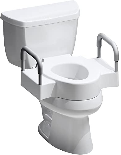 Bemis Rise 4.5 Raised Toilet Seat with Support Handles, Hinges Never Loosen, Fits Round and Elongated