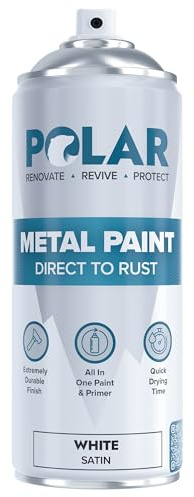 Polar Direct to Rust Satin White Metal Spray Paint - 400ml - Perfect for Metal, Wood, Furniture, Rust - Outdoor & Indoor Surfaces - Easy to Apply - 3 in 1 Primer, Undercoat & Topcoat