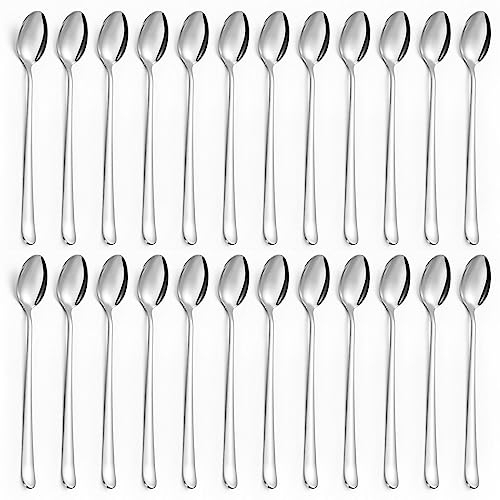 BEWOS Set di cucchiai per latte macchiato 24 pezzi, cucchiaio lungo in acciaio inossidabile da 19,7 cm, cucchiaio per espresso in acciaio inossidabile, lucidato a specchio, lavabile in lavastoviglie