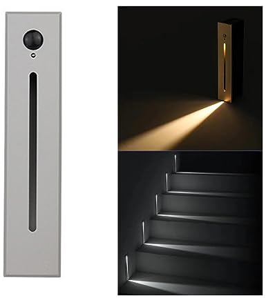 3W LED Stair Light with Motion Sensor, Recessed Wall Light AC85-265V Step Light IP20 IP65 Waterproof Staircase Lamp, Indoors Outdoors Garden Balcony Corridor 3000K IP65Gray