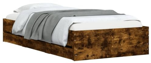 vidaXL Cama con Cajones, Somier de Listones, Armazón Base de Cama, Mueble para Dormitorio, Madera de Ingeniería Roble Ahumado 100x200 cm