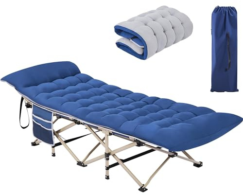 Yaheetech Cama Plegable Camping Tumbona Portátil Acolchada con Colchón de 150 kg Cama de Campamento con Almohadilla con Bolsa de Transporte Azul