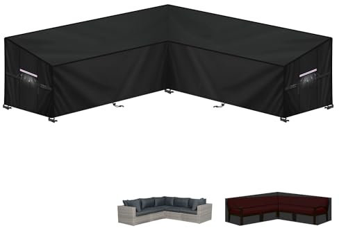 LAMUNI Housse de Canapé en L-Forme pour Salon de Jardin - Protection Imperméable en Oxford 420D - Bâche Extérieur 235x235x100x90/65cm