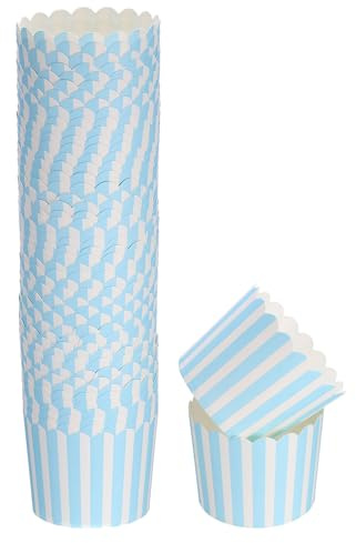 QUARKZMAN 50pcs Moldes de Papel para Hornear de 6oz, Resistentes a Grasa, Desechables, para Magdalenas y Muffins, Envoltorios para Bodas, Cumpleaños, Graduaciones, Rayas Finas Azules