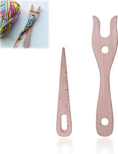 EUYKQNOI tissage Fourchette a Tricoter,Tricot Fourchette à Tricoter en Bois Grand Oeil Aiguille,pour Bracelet Collier Outils Tress,Tresseur à La Main pour Enfants DIY Bracelet à Tricoter Collier,2 PCS