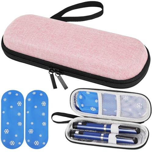 Fefod Borsa Termica per Insulina, Borsa per Diabetici da Viaggio con 2 Impacchi di Ghiaccio, Portatile Custodia Per Insulina Per Diabetici, Perfetto per l'aereo, le Vacanze e i Viaggi D'affari（Rosa）