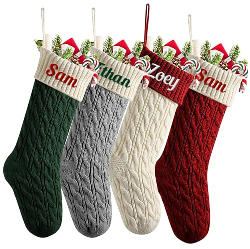 Calcetines Navidad Chimenea Personalizados con Nombre, Calcetines de Navidad para Colgar, 46cm Grades Punto Botas de Navideña Personalizadas 2025 Calcetine Navideñas Familiares Decoración, 2 Piezas