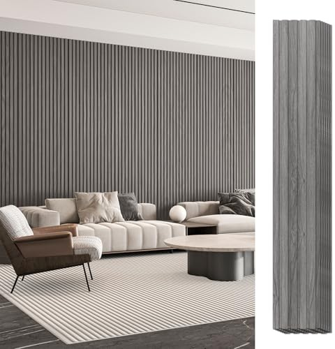 Art3d 6-Piece Wood Slat Panels for Stylish Interior Decor and Ceiling Decoration, MDF 3D Textured Panel for Ceiling and Wall,Size 94.6 x 7.4 in-Ash