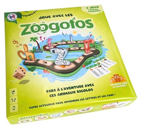 Zoogotos – Jeu de Société Éducatif Lecture Enfant 4-7 Ans – 6 Jeux Progressifs et Ludiques pour Apprendre Les Lettres et Les Sons – Animaux-Lettres Astucieux – Méthode Éprouvée – Fabriqué en France