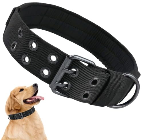 Collare Cane Taglia Grande, Collare Tattico Per Cani Regolabile, Collari Per Cani, Largo 5 cm, con Imbottitura Morbida, Fibbia In Metallo e Toppa, per Cani di Taglia Media e Grande (L, 45-55cm, Nero)