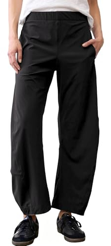 SeeLuNa Women Barrel Travel Pants Elastic Waistband Tapered Leg Baggy Mid Rise Work Trousers Lounge Pant with Pockets, Black, M