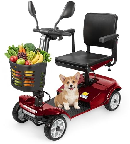 4 Wheel Mobility Scooter 400 LB Capacity, Heavy Duty Electric Scooter for Adults with Adjustable Seat & 27.6” Armrest Spacing, Powered Mobility Scooters for Commuting Community & Outdoor Camping, Red