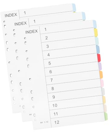 3 Jeux Intercalaires Classeur A4, Séparateurs pour Classeur à Anneaux avec 11 Trous, Intercalaires Index pour Dossiers, Bureau, École, Maison et Organisation de Documents