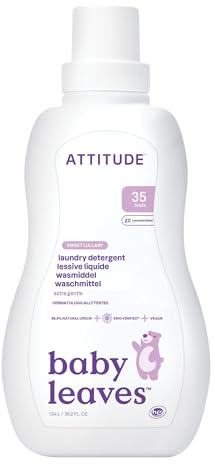 ATTITUDE Baby Laundry Detergent Liquid, EWG Verified, Safe for Baby Clothes, Infant and Newborn, Vegan and Naturally Derived Washing Soap, HE Compatible, Sweet Lullaby, 35 Loads, 1.04 Litres