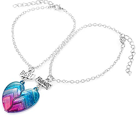 CHINPING 2 braccialetti dell'amicizia arcobaleno con incisione di ciondoli Best Friends per donne bambini, regali braccialetto di amore cuore regolabili compleanno migliore amico della coppia BFF, One