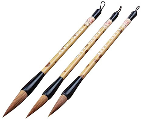 Juego de 3 pinceles de dibujo de escritura china para caligrafía y pintura, pinceles japoneses Kanji, pinceles chinos de 3 tamaños para principiantes