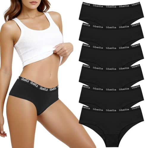 Libella Slip Donna Bassi in Cotone Elasticizzato Mutande Pacco da 6 | Slip comodi,elastici e traspiranti con fascia sportiva,adatti per uso quotidiano,fondo doppio,senza etichette,Hipster Intimo