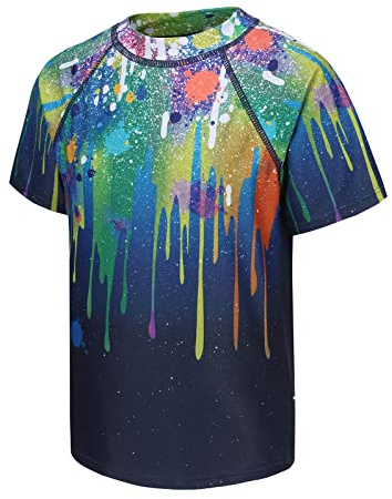 Aisyee T Shirt de Bain Anti UV Enfant à Manches Courtes Rashguard Maillot de Bain à séchage Rapide Garcon Maillot de Bain T-Shirt pour Surf Natation Plongée Plage 9 10 Ans