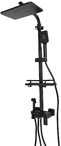 Termostatiska duschsystem, rostfritt stål, duschpelare, regndusch, multifunktionellt duschset, 73–116 cm, justerbar duschstång, duschsystem, massageduschpanel, badrum (svart)