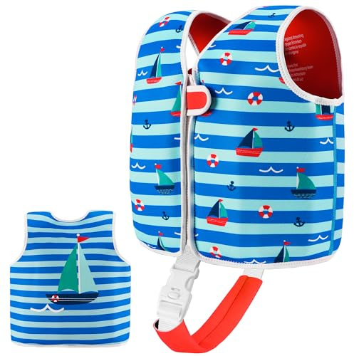 Kinder Mädchen Junge Schwimmlernweste, Schwimmhilfe Schwimmen Jacket für Kleinkinder mit Einstellbare Sicherheits Straps Alter 1-6 (Stripe, 1-3)