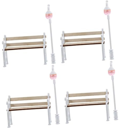 TOYANDONA 4 Sätze Miniaturpark-Set Gartenleuchten Dekorativ Schmücken Mikro-landschaftsstraßenlaterne Dekoratives Bankmodell Miniatur-bankmodell Weiß Mini-licht Werkbank Zinklegierung