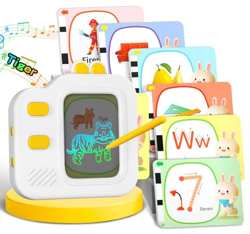 Talking Flash Cards with LCD Drawing Tablet Early Educational Toys for 3 4 5 6 Year Old Baby Boys Girls, Preschool Learning Reading Machine, Montessori Autism Sensory Toy for Kids Toddlers (80 words)