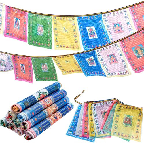 Windkream Tibetisch-buddhistische Gebetsfahnen für den Außenbereich, Meditationsflagge, 27,9 x 35,6 cm, Satin-Gebetsfahnen mit 5 Elementfarben, 10 Rollen